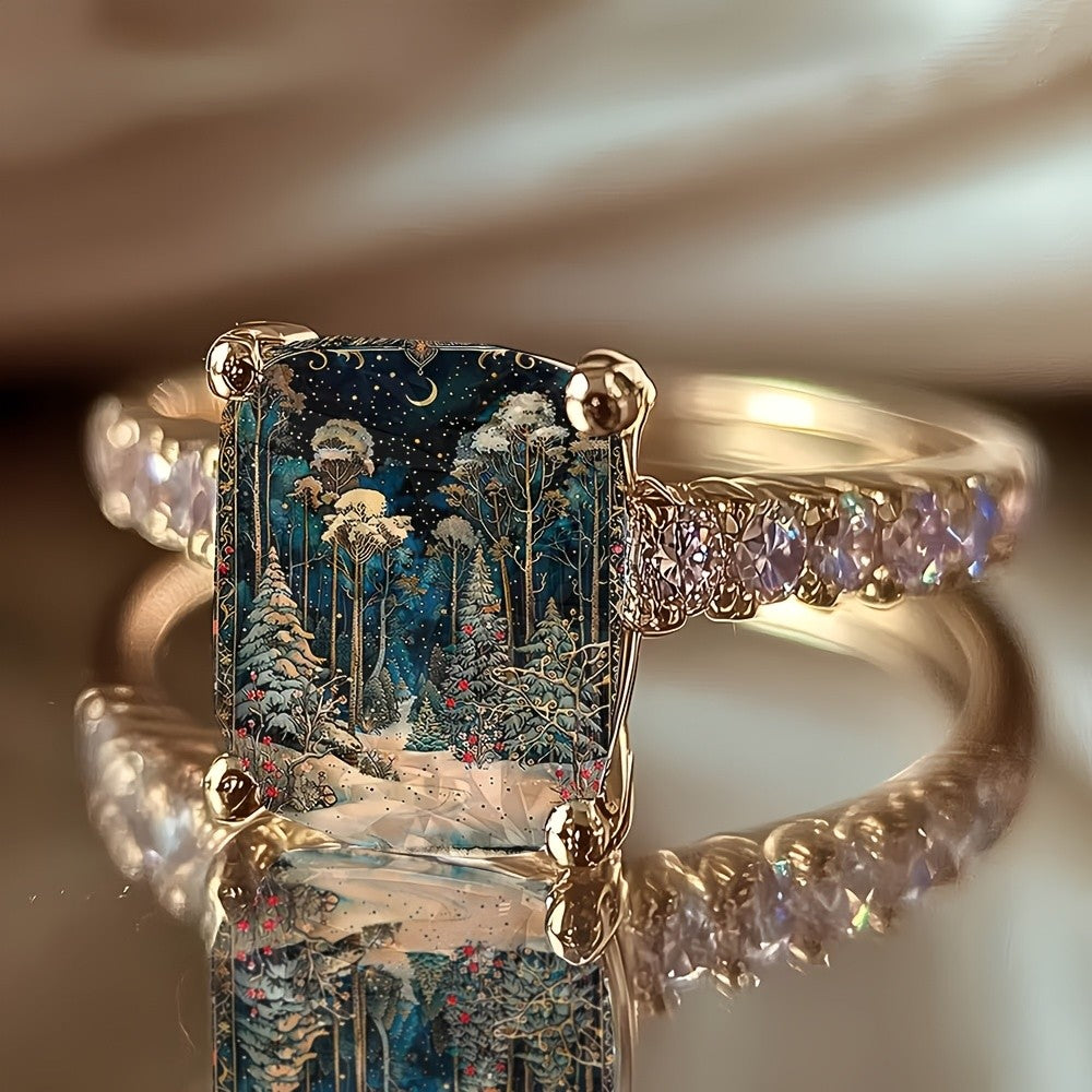 Snowy Forest Square Ring