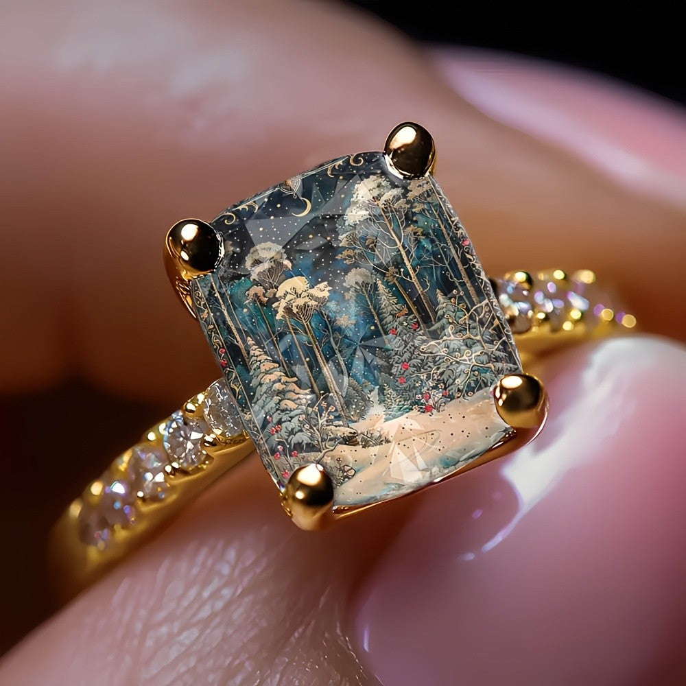 Snowy Forest Square Ring