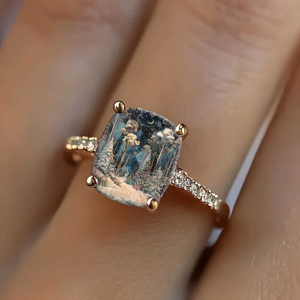 Snowy Forest Square Ring