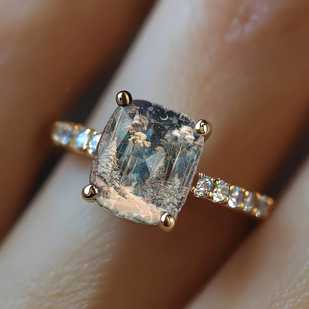 Snowy Forest Square Ring