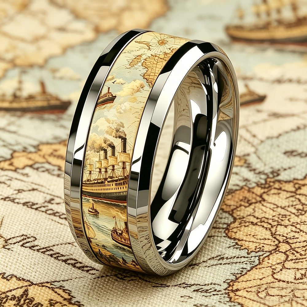 Vintage Nautical Map Ring
