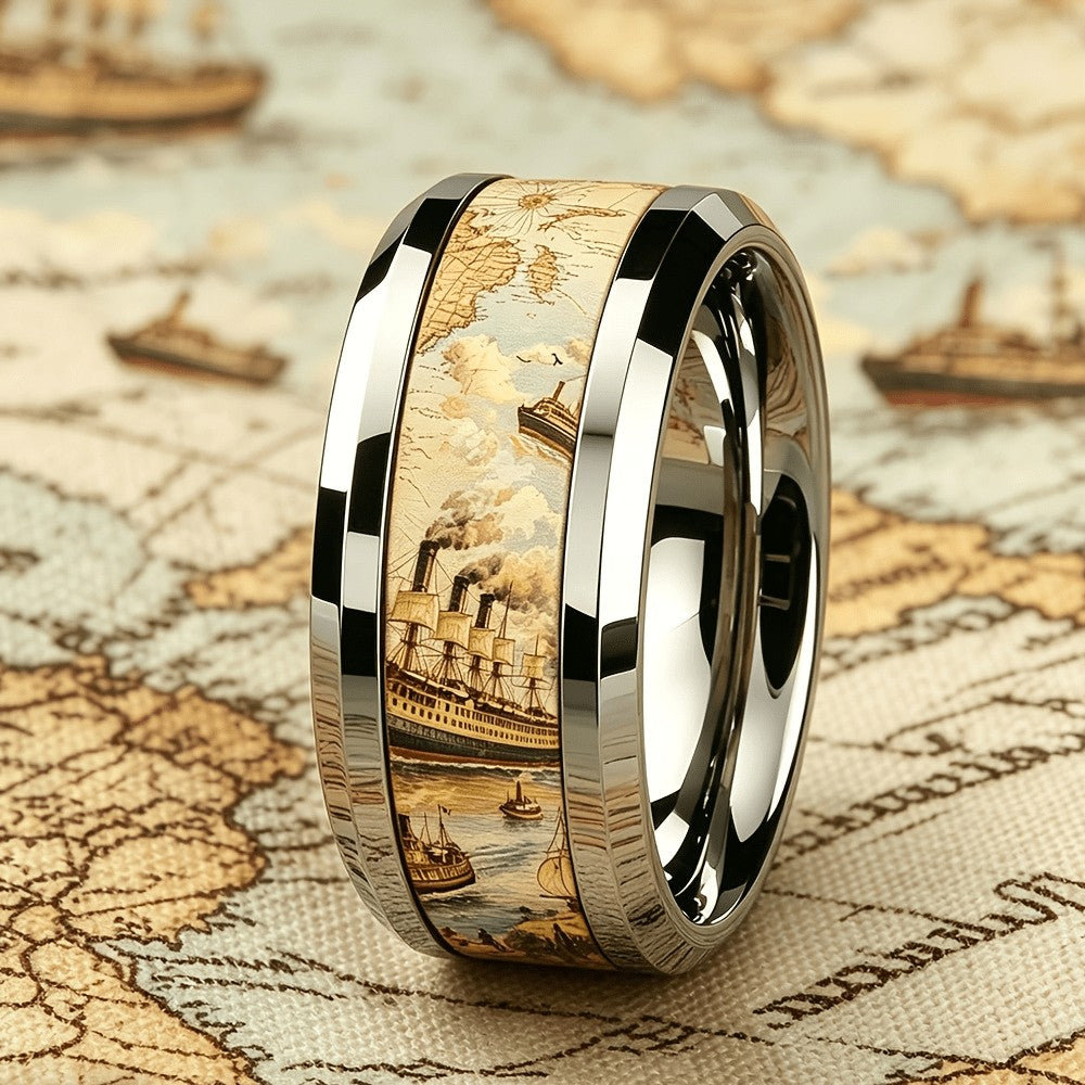 Vintage Nautical Map Ring