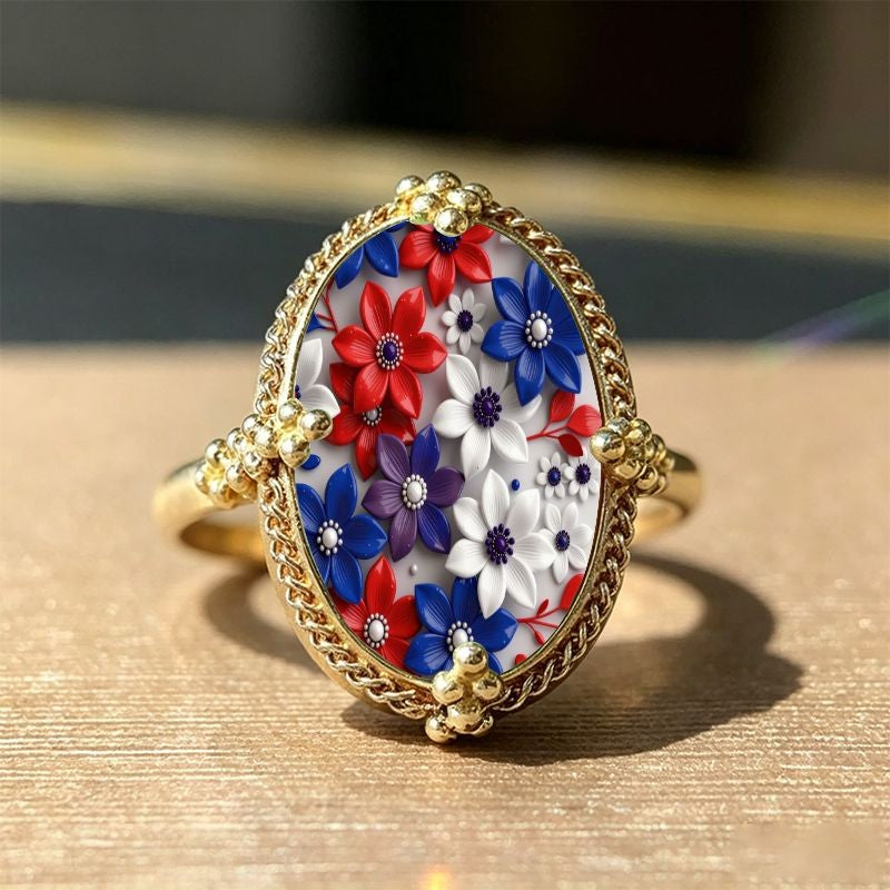 Colorful Floral Oval Ring