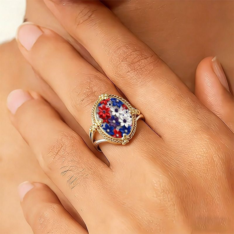 Colorful Floral Oval Ring
