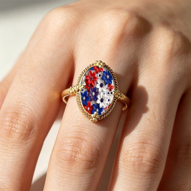 Colorful Floral Oval Ring