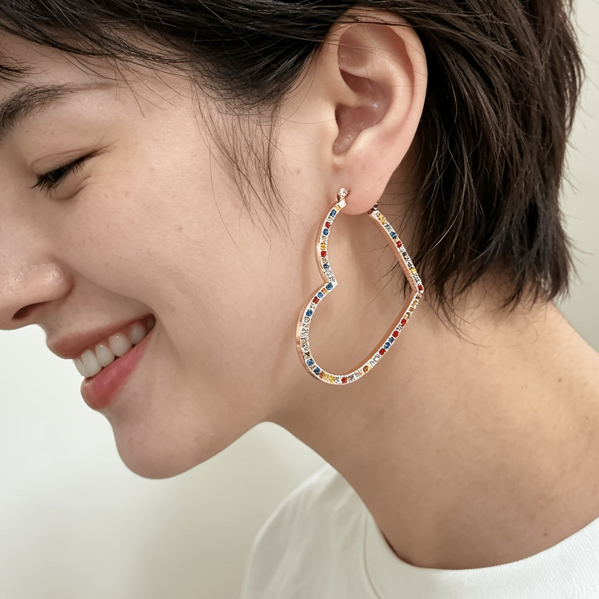Colorful Crystal Heart Hoop Earrings