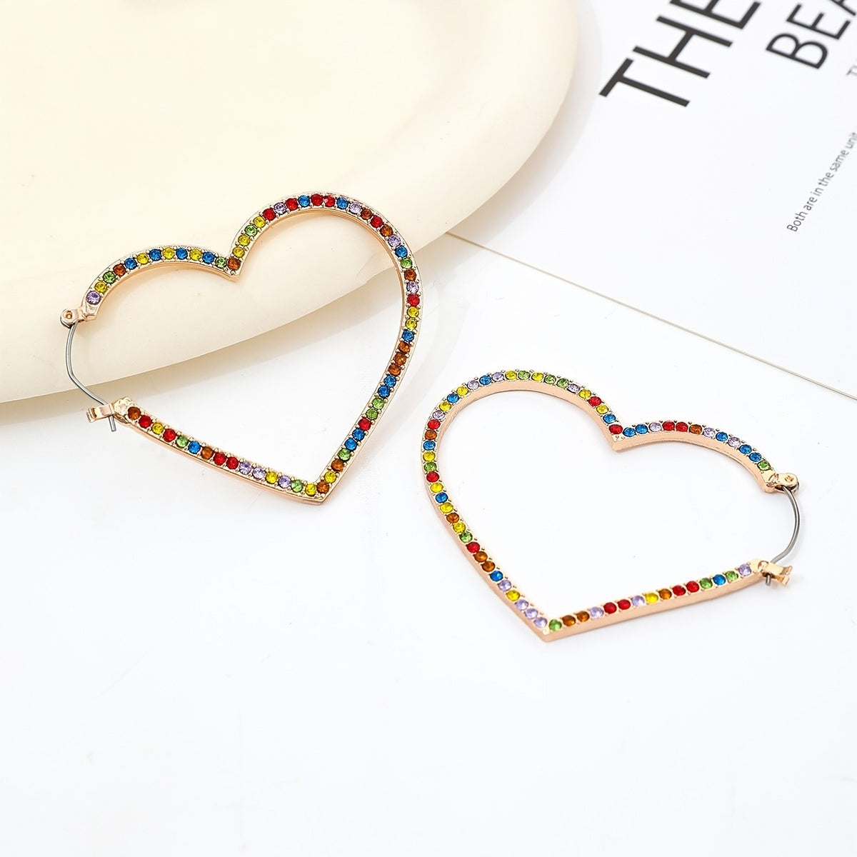 Colorful Crystal Heart Hoop Earrings