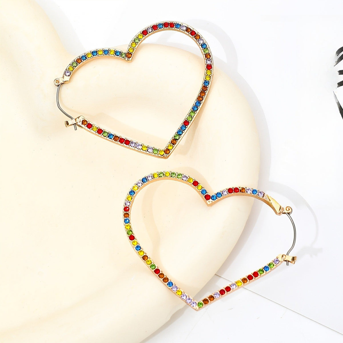 Colorful Crystal Heart Hoop Earrings