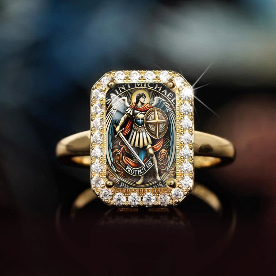 Saint Michael Pave Rectangle Ring