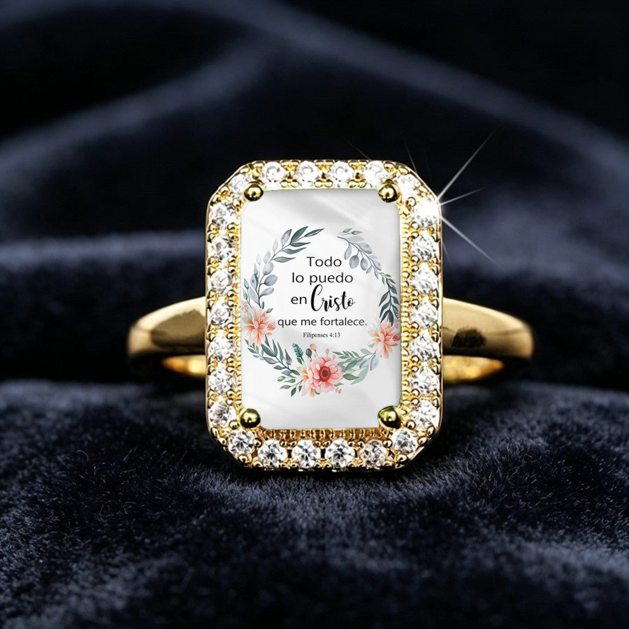 Floral Scripture Rectangular Ring