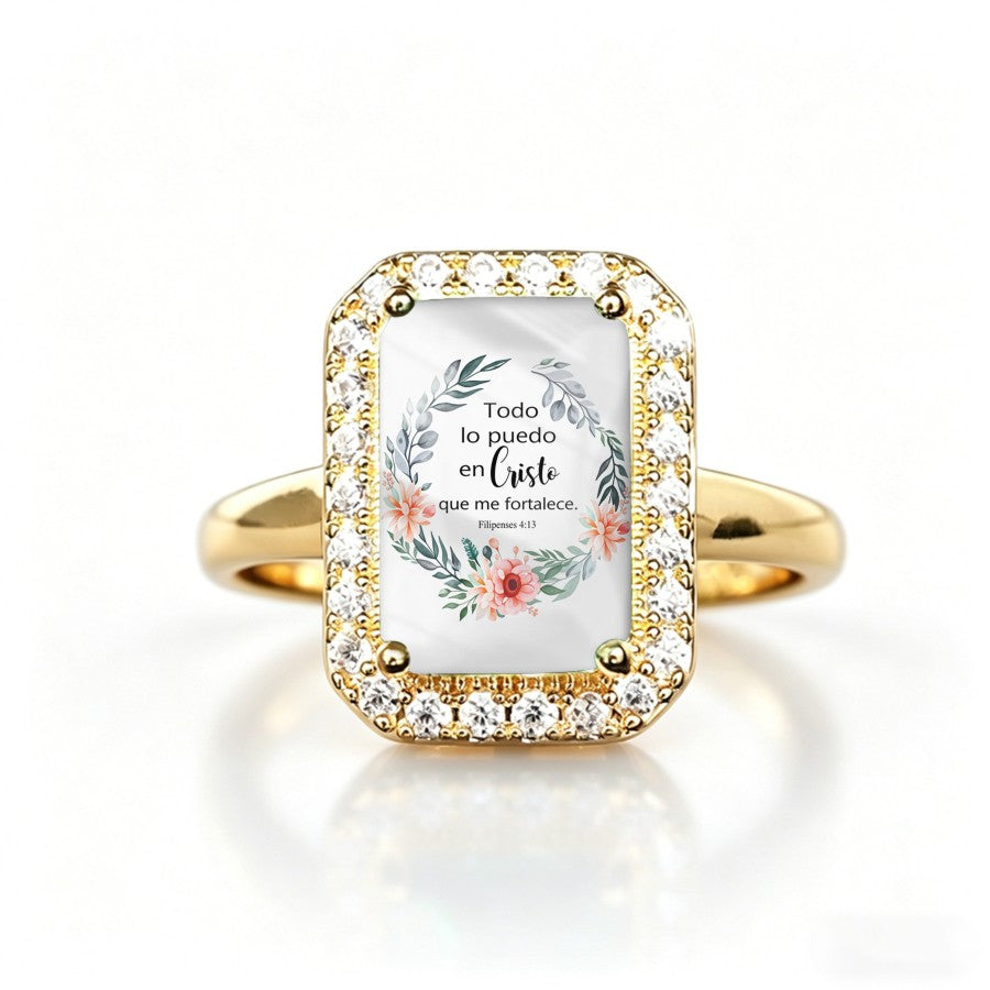 Floral Scripture Rectangular Ring