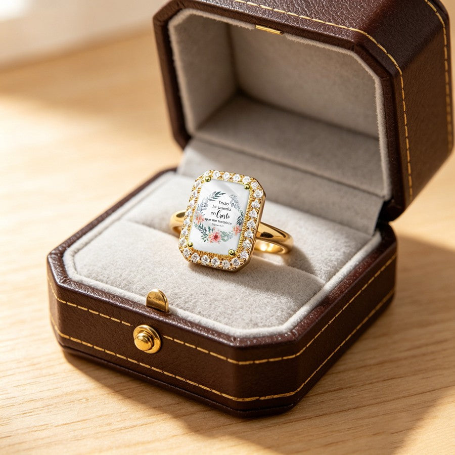 Floral Scripture Rectangular Ring