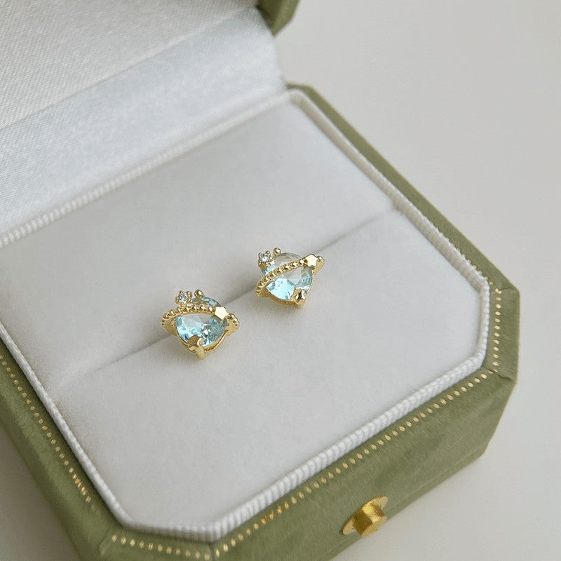 Aqua Crystal Planet Stud Earrings