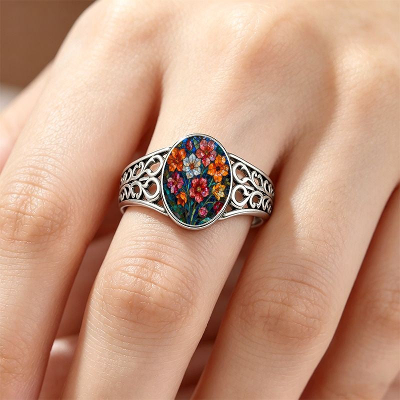 Floral Stained Glass Filigree Ring