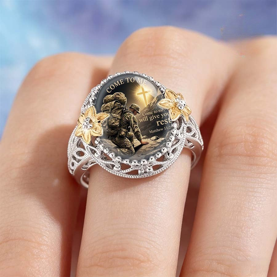 Kneeling Soldier & Scripture Ring
