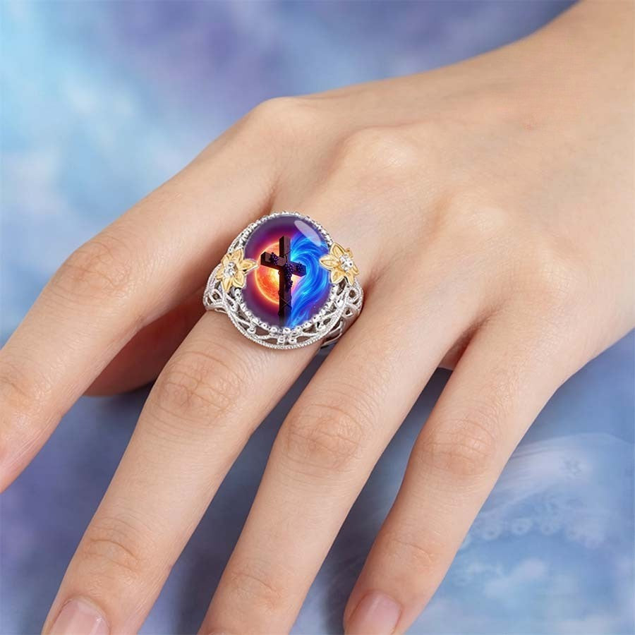 Cosmic Cross Floral Ring