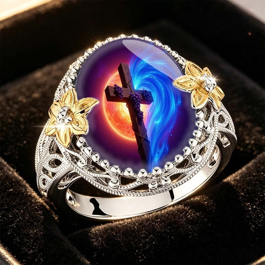 Cosmic Cross Floral Ring