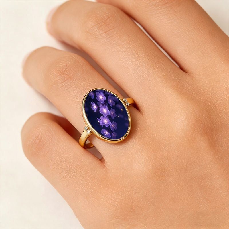 Purple Floral Oval Ring