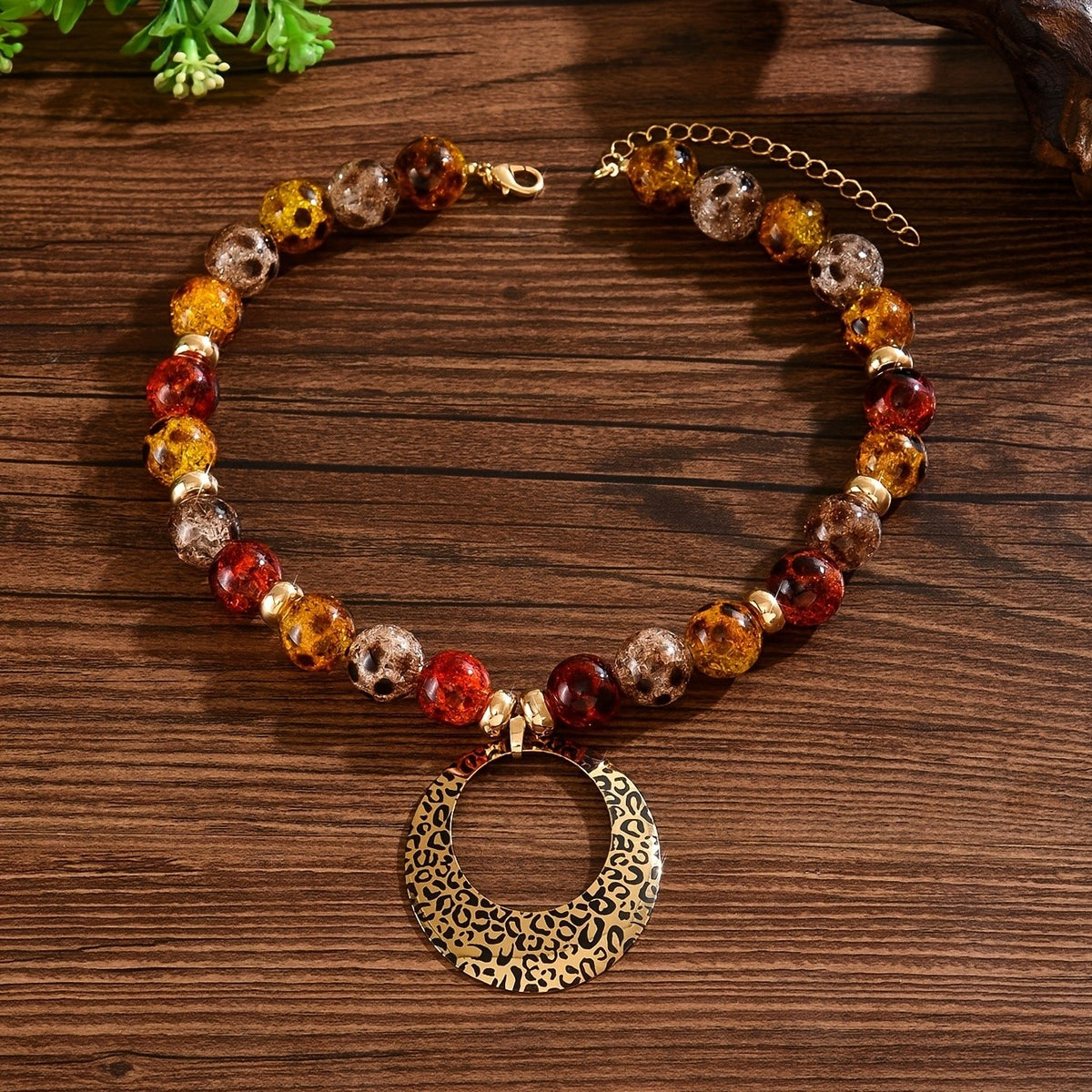 Leopard Oval Bead Necklace