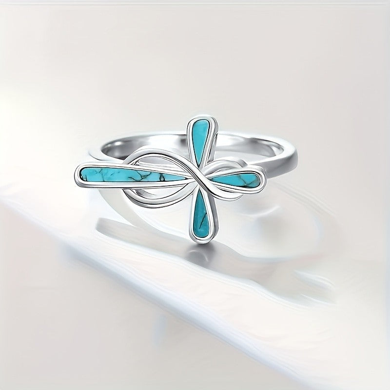 Turquoise Cross Love Knot Ring