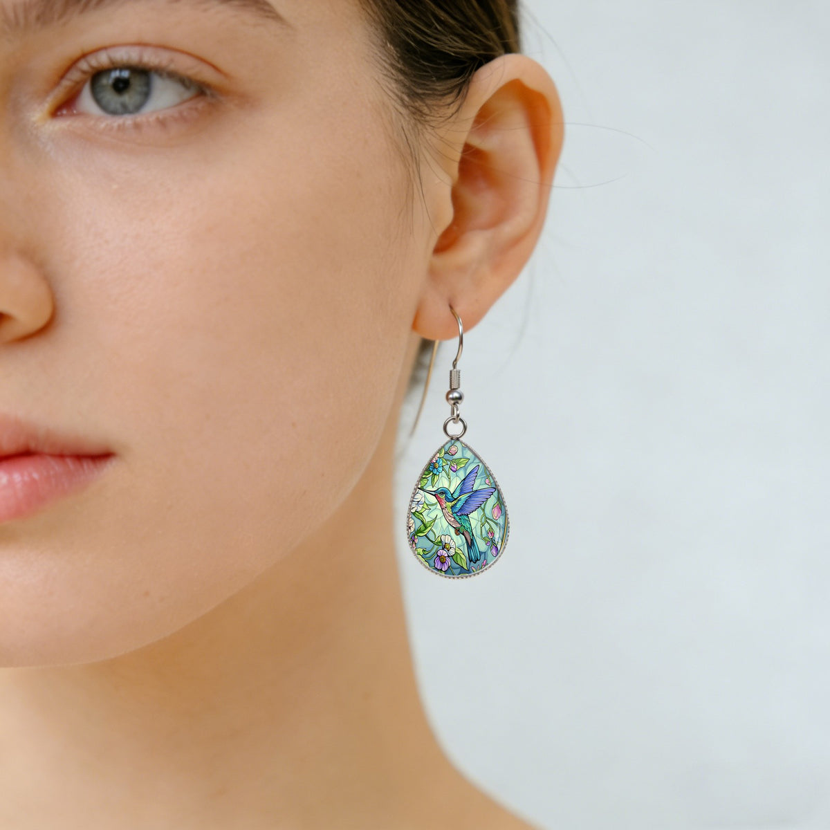Hummingbird Garden Glass Drop Earrings