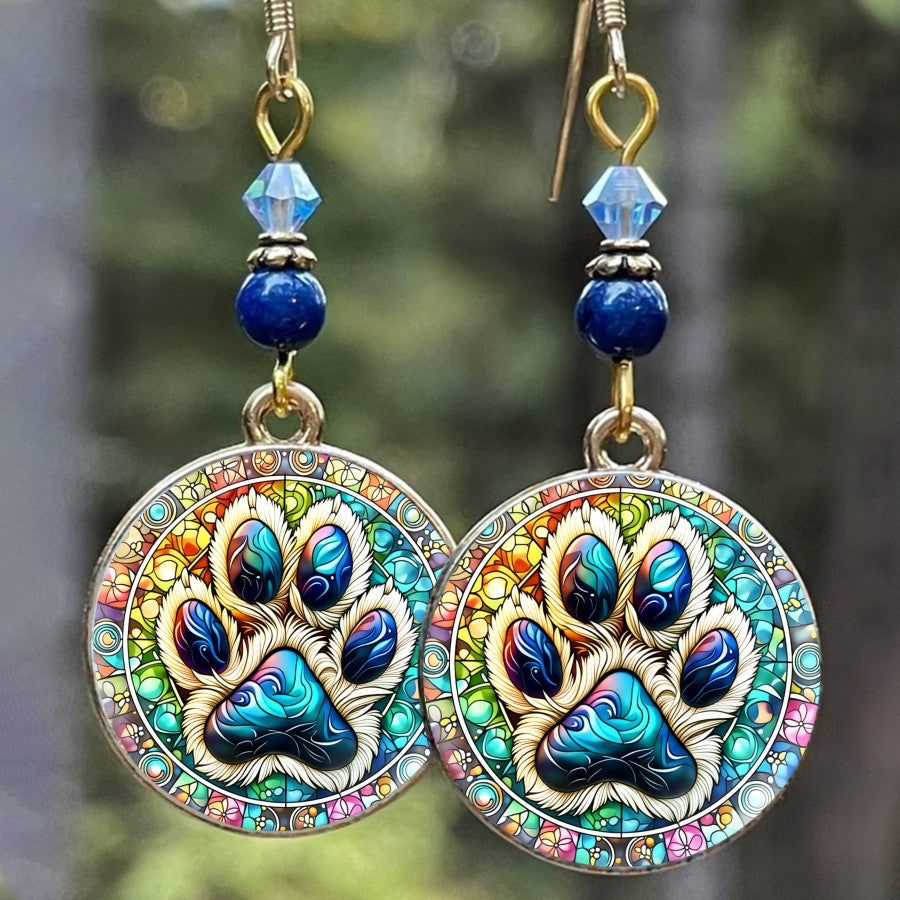 Stained Glass Paw Print Drop Earrings