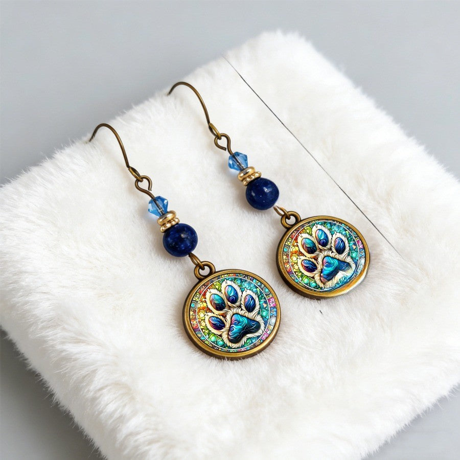 Stained Glass Paw Print Drop Earrings