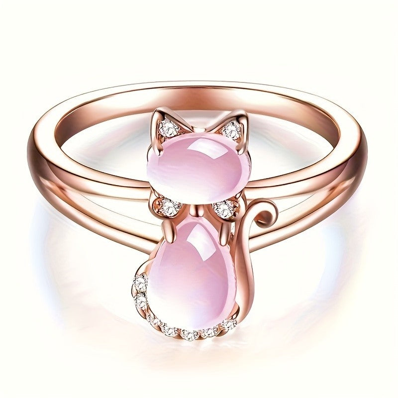 Pink Cat Drop Ring