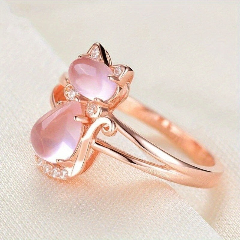 Pink Cat Drop Ring