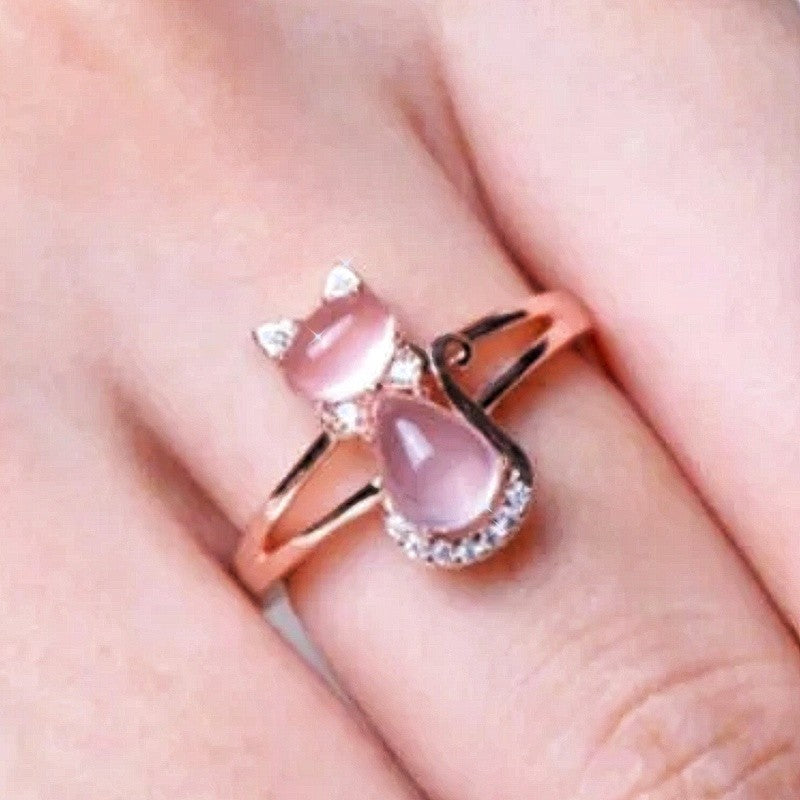 Pink Cat Drop Ring