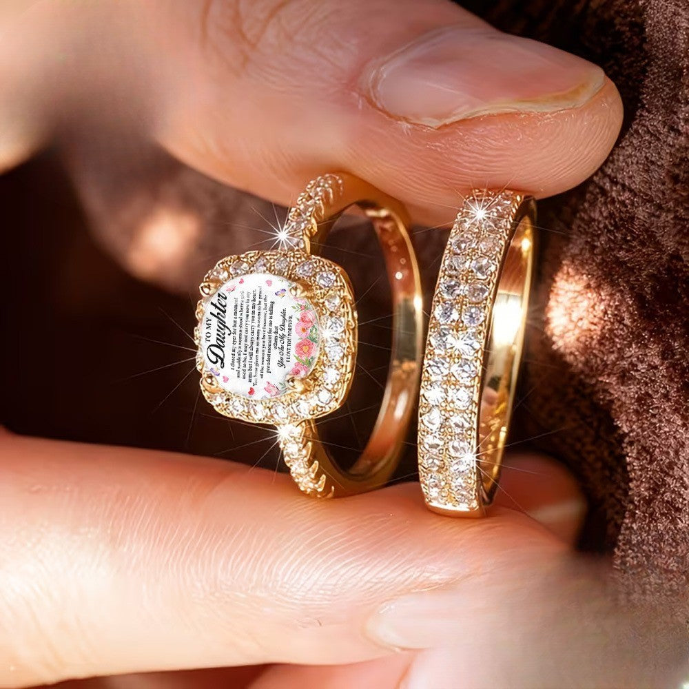 Floral Message Square Ring Set