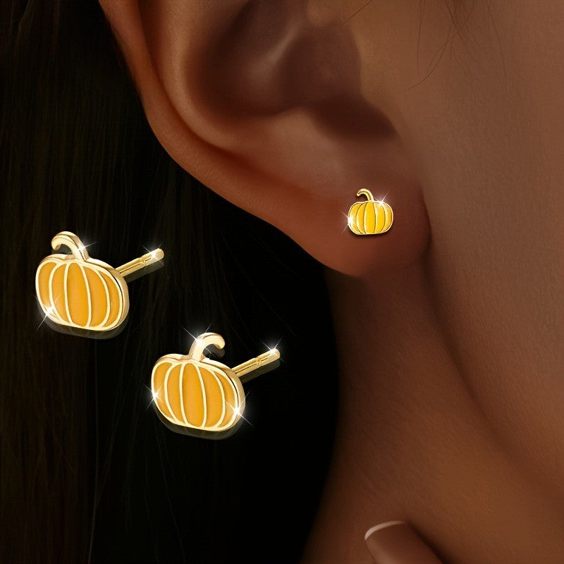 Enamel Pumpkin Stud Earrings