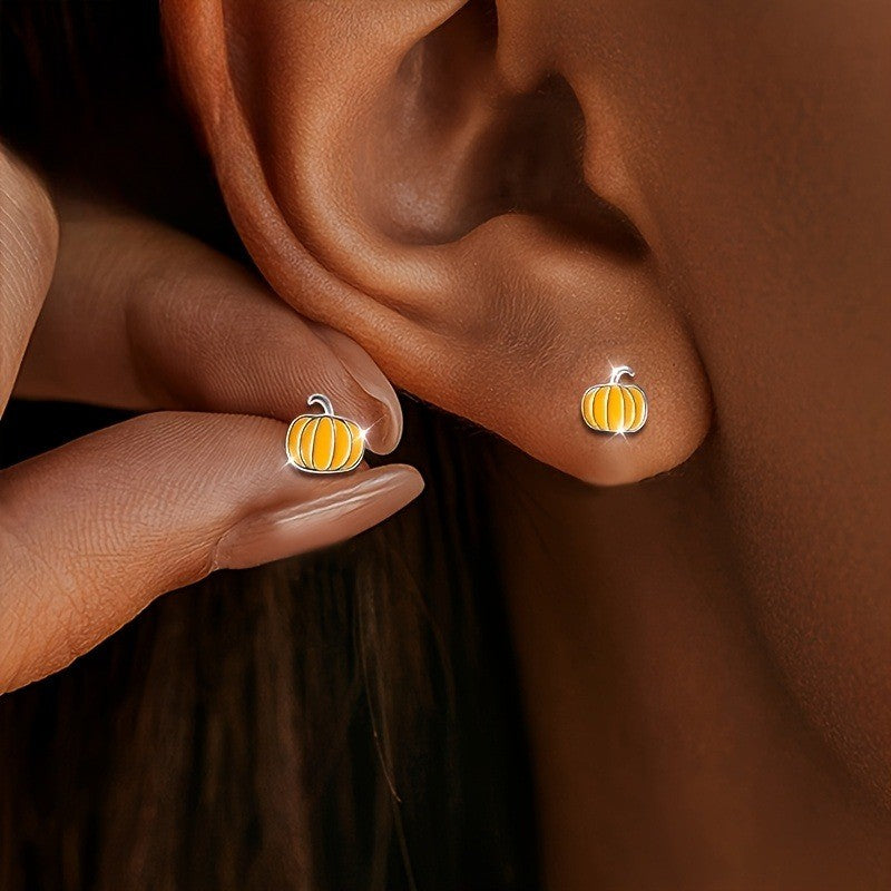 Enamel Pumpkin Stud Earrings