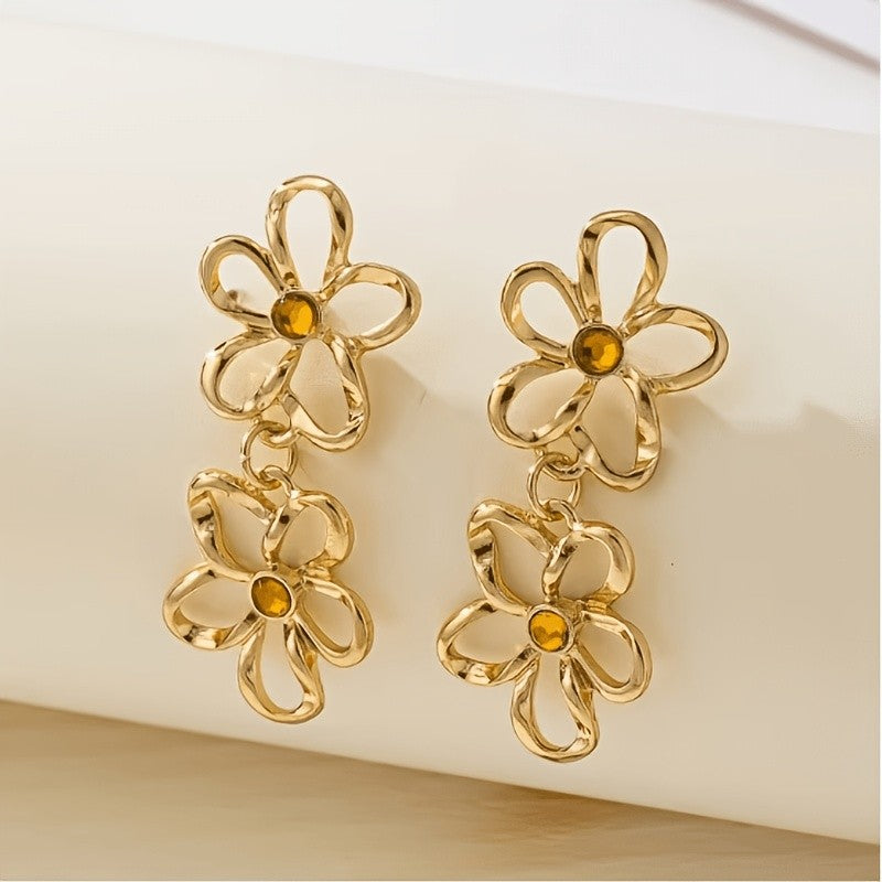 Double Flower Drop Earrings