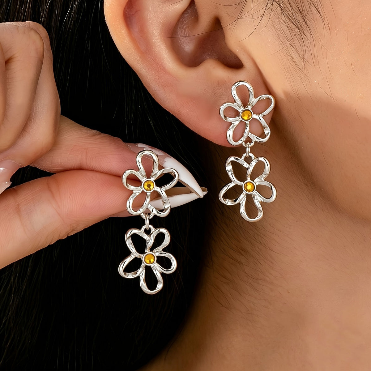Double Flower Drop Earrings