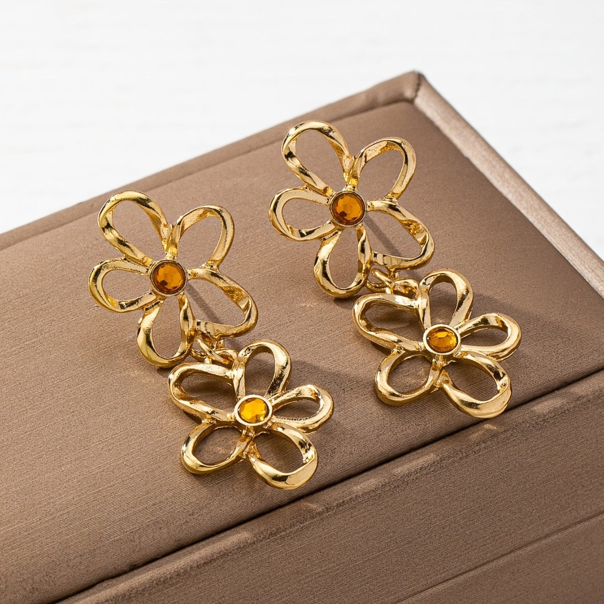 Double Flower Drop Earrings