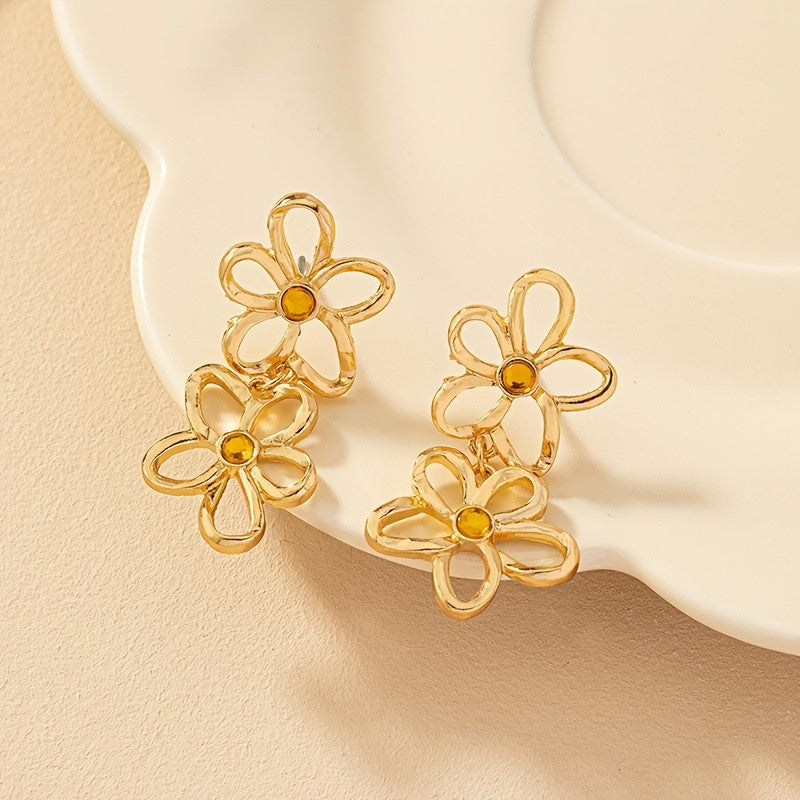 Double Flower Drop Earrings