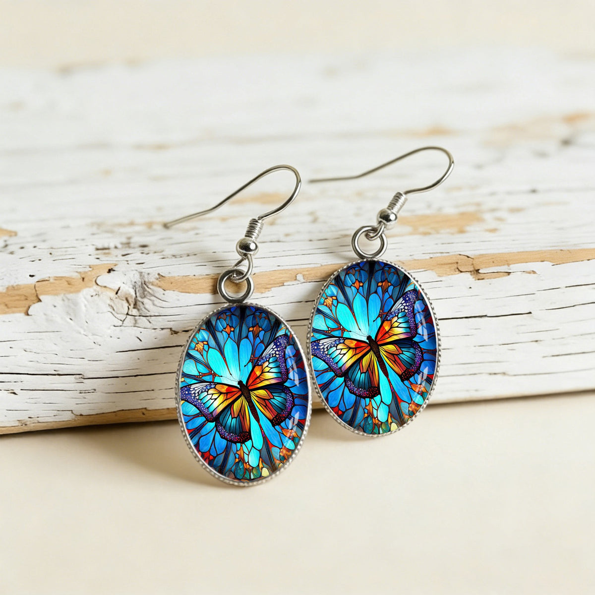 Mosaic Butterfly Oval Earrings