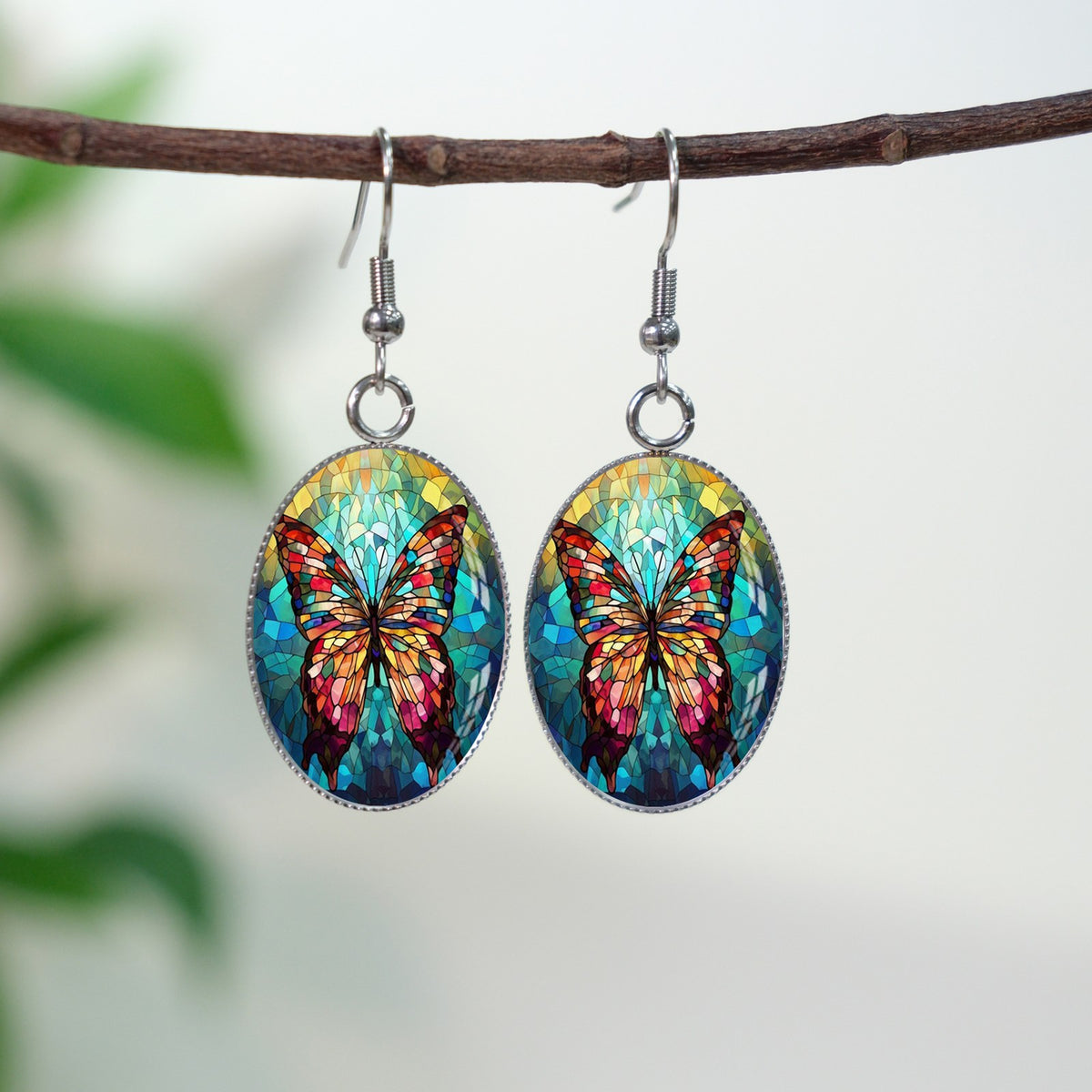 Mosaic Butterfly Oval Earrings