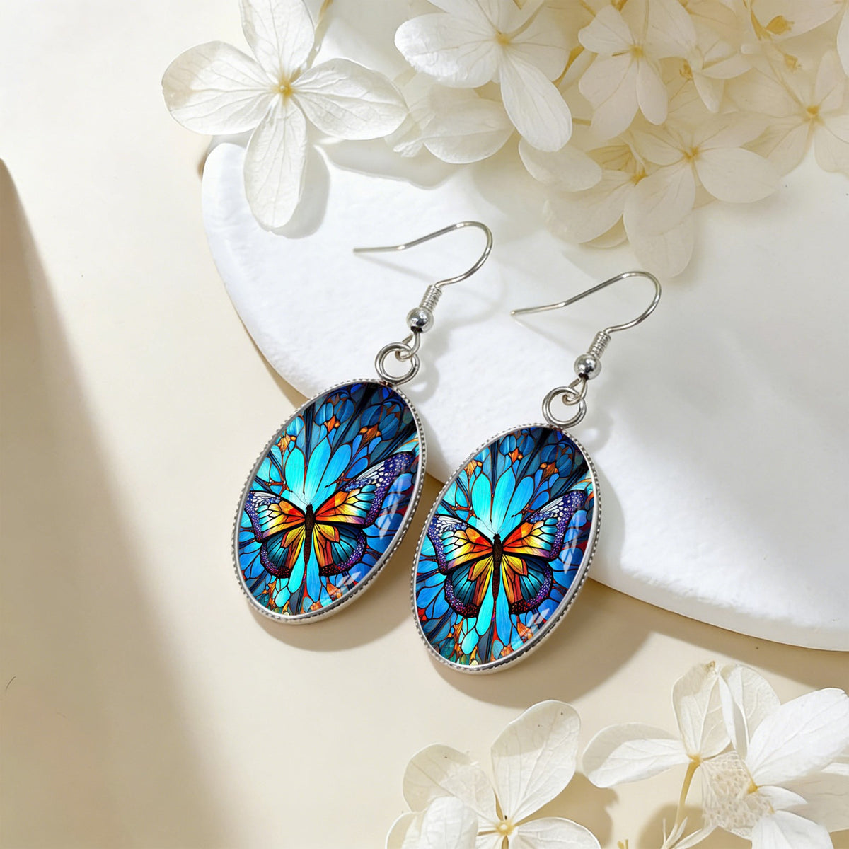 Mosaic Butterfly Oval Earrings