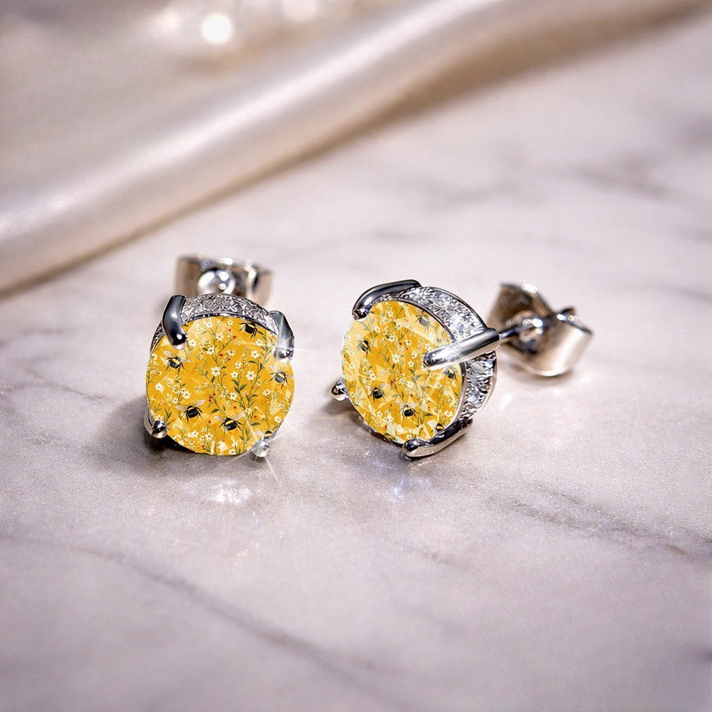 Yellow Bee Floral Glass Stud Earrings
