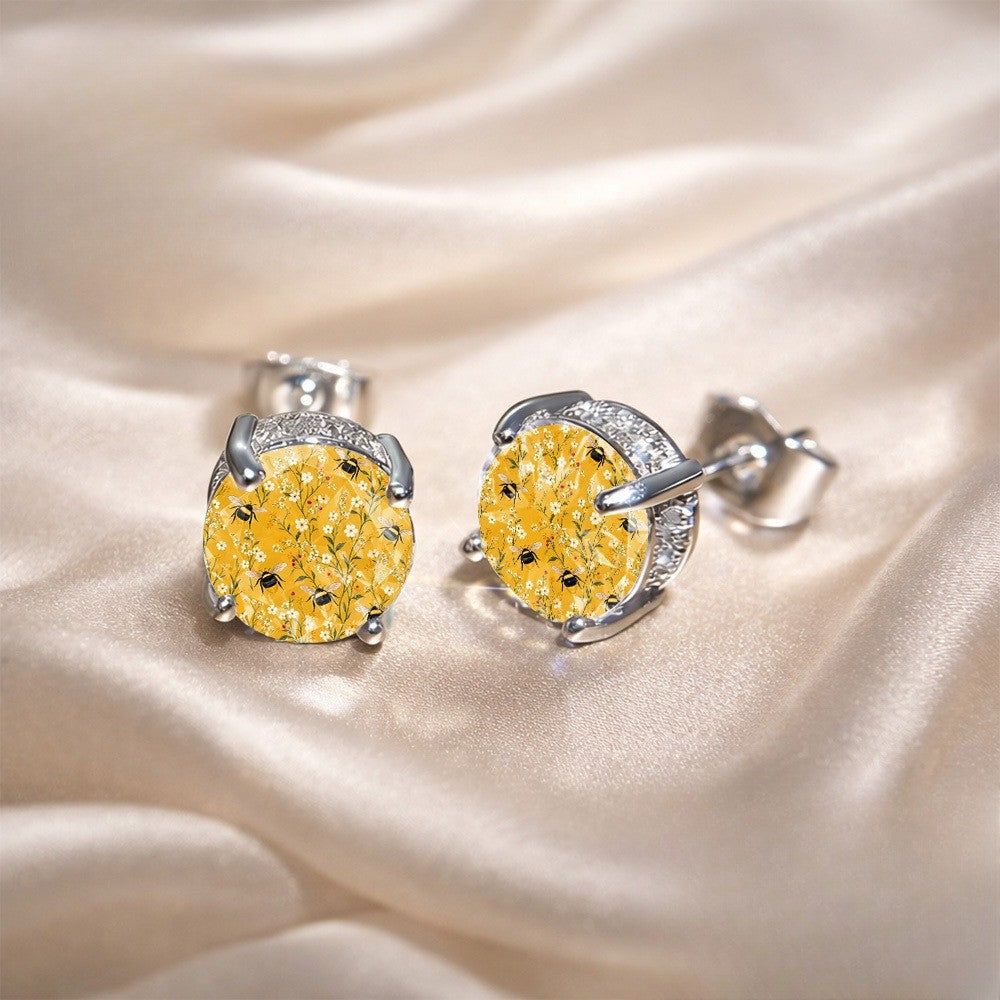 Yellow Bee Floral Glass Stud Earrings