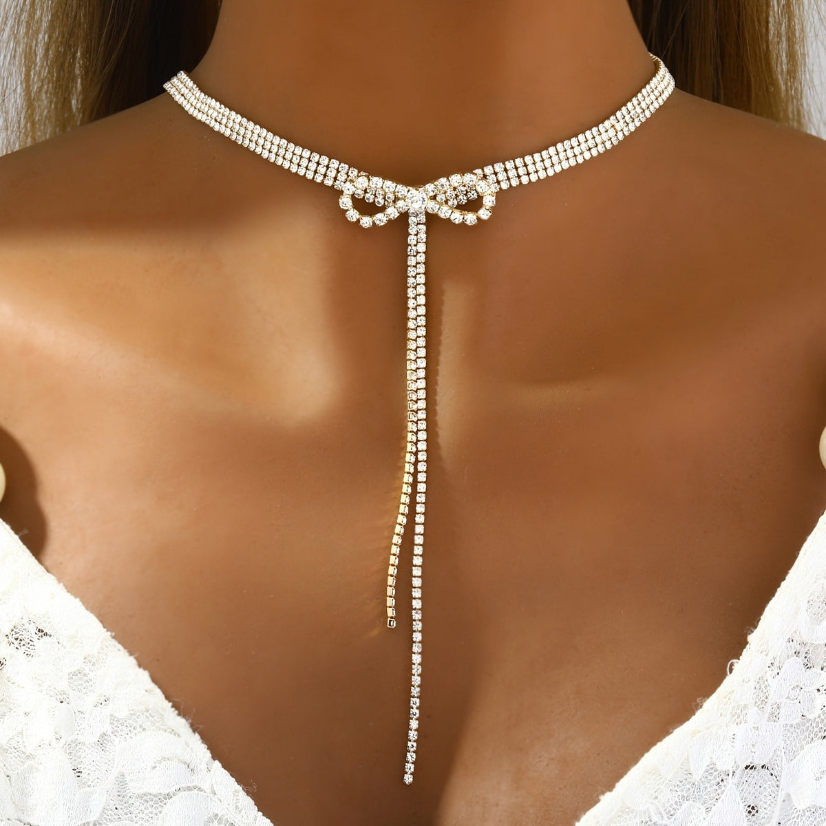 Crystal Bow Tie Choker Necklace
