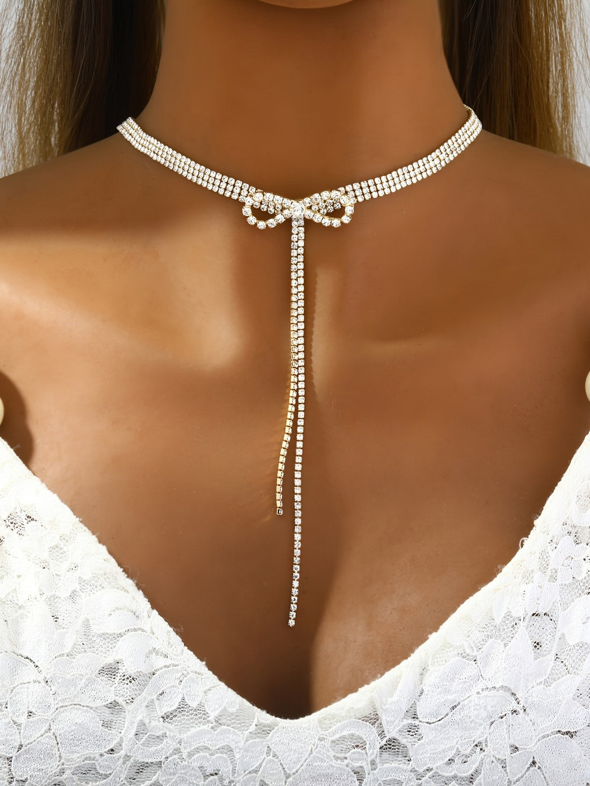 Crystal Bow Tie Choker Necklace