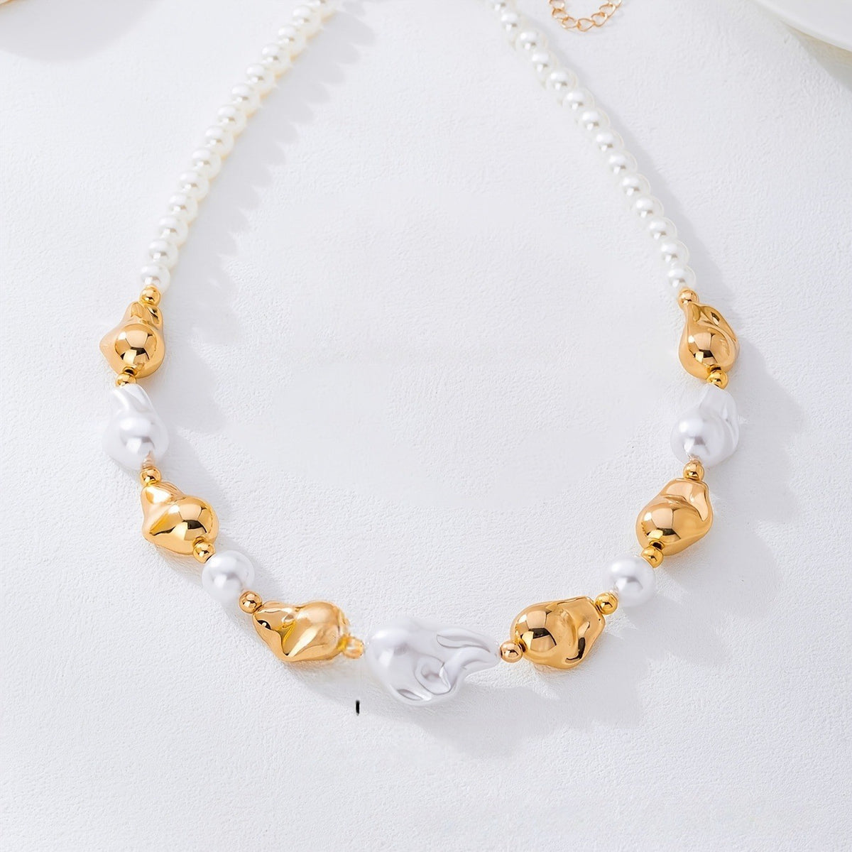 Sculptural Pearl & Gold Bead Necklace