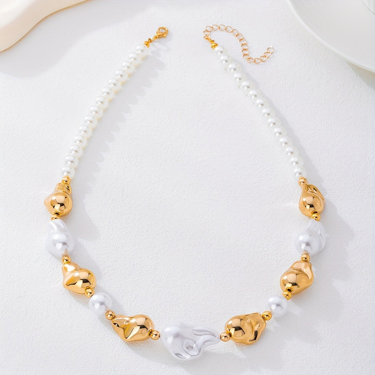 Sculptural Pearl & Gold Bead Necklace