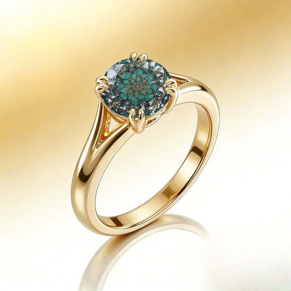 Teal Mandala Statement Ring