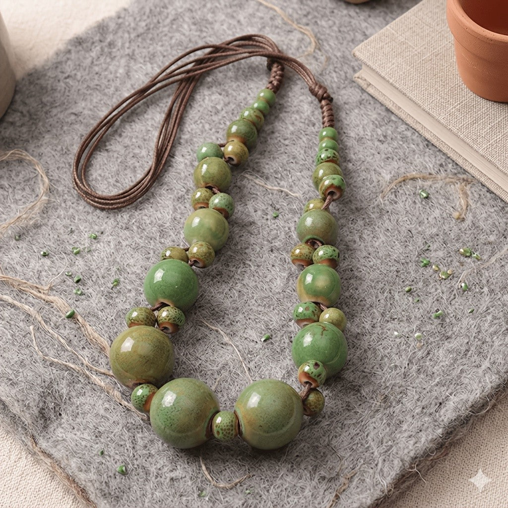 Green Ceramic Bead Necklace