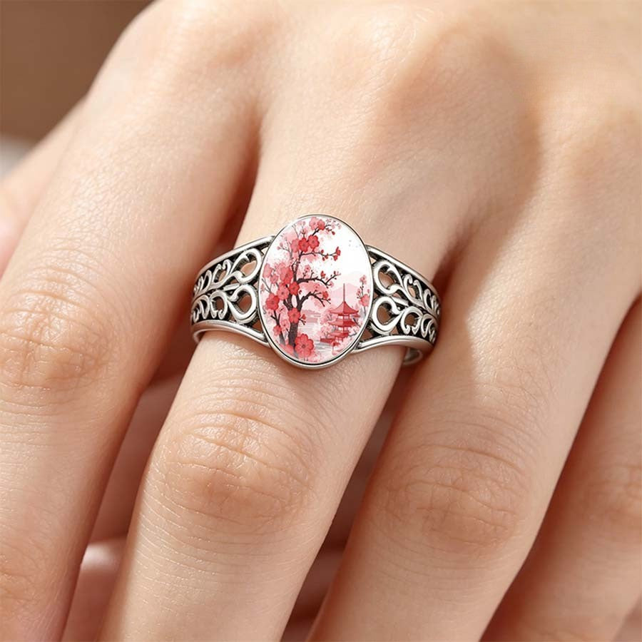 Cherry Blossom Pagoda Oval Ring