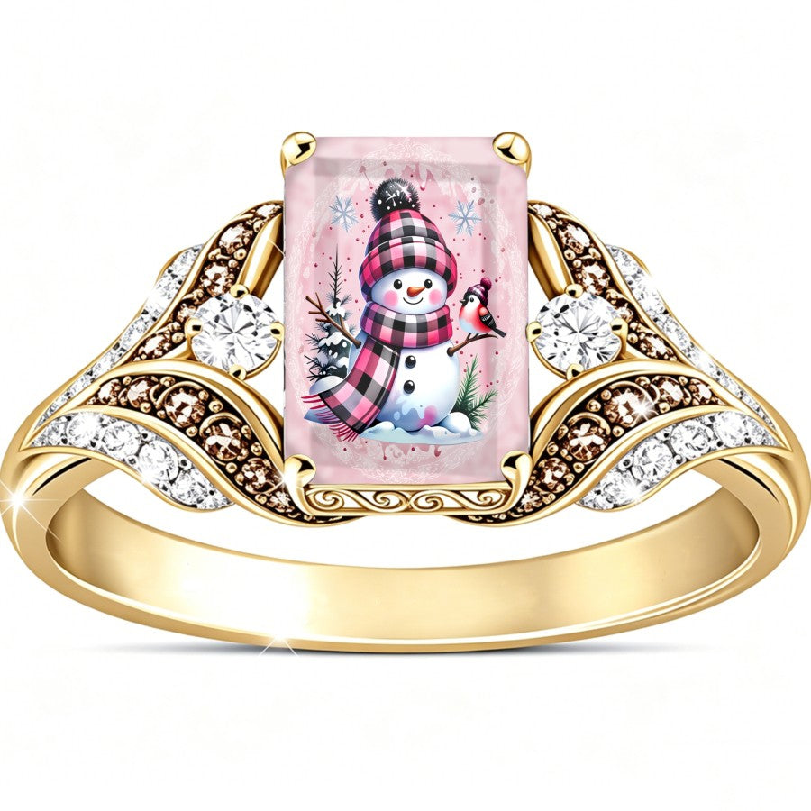 Snowman Plaid Scarf Square Ring